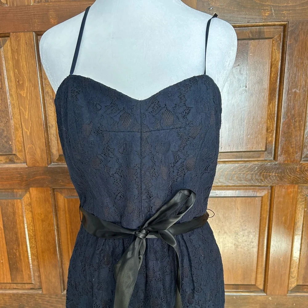 Adrianna Papell Midnight Blue Cocktail Lace Dress Belt Size 10 Cocktail Party